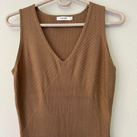 Mod Ref Janine sheath midi ribbed sweater dress neutral minimalist fall brown M - Picture 5 of 12